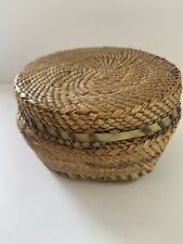 Antique Makah Northwest Coast Native American Indian Lidded Basket With Canoes picture