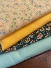 Vintage 1970s CALICO & Blenders Daisy Cotton Quilt Fabric Lot of 4 Remnants picture