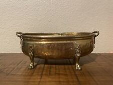 Vintage 11.5” Oblong Hammered Brass Planter with Claw Feet picture