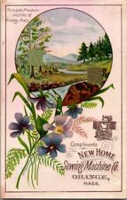 1880s New Home Sewing Machine Mountain River Violets Trees Victorian Trade Card picture
