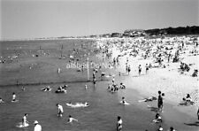 Orig 1961 Film NEGATIVE Crowded Beach Scene People Swimming Sunbathing Norfolk picture