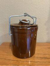 Vintage Brown Glazed Pottery Stoneware Cheese Crock with Clamp Lid picture