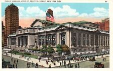 Postcard NY New York City Public Library 42nd St & 5th Ave Vintage PC b5509 picture