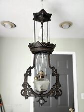 Antique Victorian Cast Iron Pull Down Oil Lamp  picture