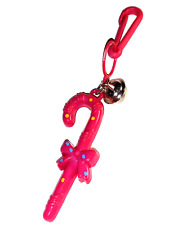 Vintage 1980s Plastic Charm Fuchsia Pink Candy Cane Charms Necklace Clip On picture