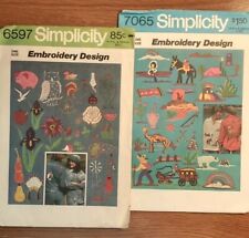 2 VTG Simplicity Embroidery Yellow Wax Transfer Patterns Seed Beads Yarn Floss picture