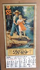 VINTAGE 1936 DOWS DRUG STORE CHILDREN FISHING SCENE CALENDER NICE/CLEAN COLORFUL picture