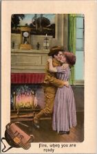 1910s Military Romance Postcard Soldier Kissing Girl 
