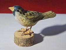Vtg Wood Carved Hand Painted Sparrow Bird Decoy Figurine Perched On Wood Base picture