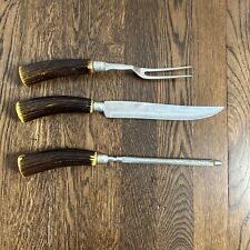 Royal Brand Cutlery Co Carving 3 Piece Set - Stainless Sharp Cutter Stag Horns picture