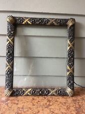 ANTIQUE VICTORIAN ORNATE WOOD DARK GESSO & GOLD GILT FRAME FLOWERS & X'S CORNICE picture