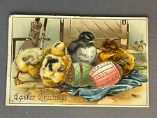 Easter Greetings, Tuck Electra Series 1017, Yellow & Black Chicks, Gold, ca 1910 picture