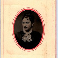 c1860s Cute Lovely Young Lady Girl Tintype Real Photo Paper Border Beautiful H40 picture