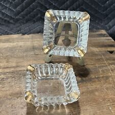 Vintage Pair Of Art Deco Cut Glass And Gold Small Ashtrays Ring Trinket Dishes picture