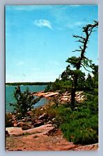 Postcard Vintage Postmarked Berthierville Quebec Canada Nature Rocks Trees Lake picture