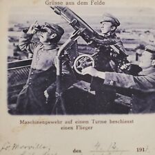 Original WW1 German anti aircraft crew machine gun soldier postcard letter tower picture
