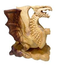 4” Dragon  Broken Ear  Carved Wood Light Dark Wood Figurine Sculpture GOT DND picture