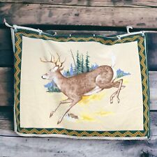 Vintage Deer Buck Forest Cream Green Blanket Throw 62x44” Chevron Stripe Western picture
