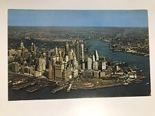 Vintage 1960 Aerial View Lower Manhattan New York Postcard picture