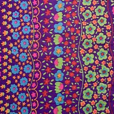 Vintage 70s Stretch Knit Polyester Bright Floral Fabric 63x41” picture