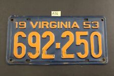 VINTAGE - 1953 VIRGINIA LICENSE PLATE - 692 250 (A36 picture