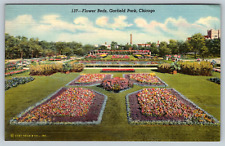 c1940s Flower Beds Garfield Park Chicago Illinois Vintage Postcard picture