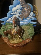 Ceramic Indian On Horse Standing On Cliff , Buffalo In Clouds , Great Gift picture