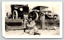 Original Vintage Antique Photo Ford Model T Overland Cars Lady Boy Beach 1920's picture