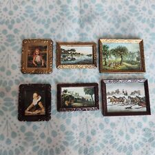 B. Shackman Lot Of 6 Miniature Picture Frames/framed Art - Vintage Gold & Brown  picture