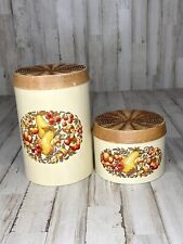 Vintage CANISTERS Cheinco Housewares TIN Mushroom & Fruit SET OF 2 Made In USA picture
