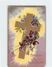 Postcard May thine be a happy Easter with Flowers Cross Embossed Art Print picture