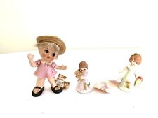 Vintage Enesco figurine set of 3 Lady Child Cat Bear People Animal porcelain picture