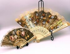 Two Luxurious Vintage Fabric Hand Held Folding Fans from around the World White picture