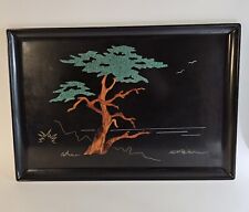 Vimtage Serving Tray Couroc Monterey Cypress Tree Signed Black Inlay 60s MCM picture