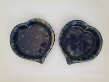 Set of Two VTG Bennington Potters Vermont Heart Shaped Agate Blue Pottery Dishes picture