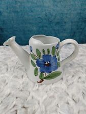 Vtg. Ceramic Watering Can -  Handpainted in Italy for FTD- Blue floral & green picture
