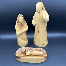 Vintage Nativity Hand Carved Olive Wood Holy Family Statues 4 Piece 10” Tall picture