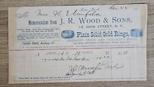 1894 J R Woods & Son Plain Solid Gold Rings Illustrated Billhead Receipt NY picture