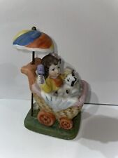 Rare 4” 🤑 Ceramic Strolling Cart Girl With Cat . Umbrella Comes Off. Collector picture