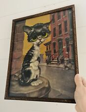 1960’s GIG Big Eyes Pity Kitty Cat Print Hardboard Framed Glass picture