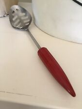 Vintage RED Bakelite Bullet End Slotted Spoon ANDROCK Stainless Steel Made USA picture
