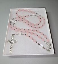 Large One Of A Kind Hand Crafted Rosary Made With Natural Rose And Clear Quartz picture