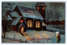 c1910's Merry Christmas Midget Elf House Winter Snow Trees Antique Postcard picture