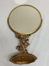Vintage Matson 24kt Gold Plated Ormolu Bird Tree Dogwood Tilt Vanity Mirror picture