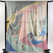 Kimono Furisode  Length 161.5Cm Sleeve 64Cm M With Signature Flower Butterfly Go picture