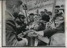 1960 Press Photo Sen. John F Kennedy shaking hands with supporters in picture
