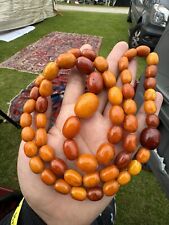Antique Chinese Tibetan Baltic Amber Butterscotch Beaded Necklace 67 Grams picture