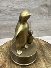 Vintage Mid Century Solid Brass Standing Penguin Pair Music Box Works MCM picture