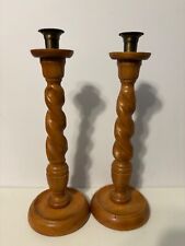 VINTAGE 2 WOODEN TWISTED CANDLE STICKS 10