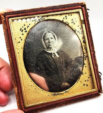 Antique Daguerreotype 1/6th Plate Photo Portrait Of Woman In Bonnet Boston picture
